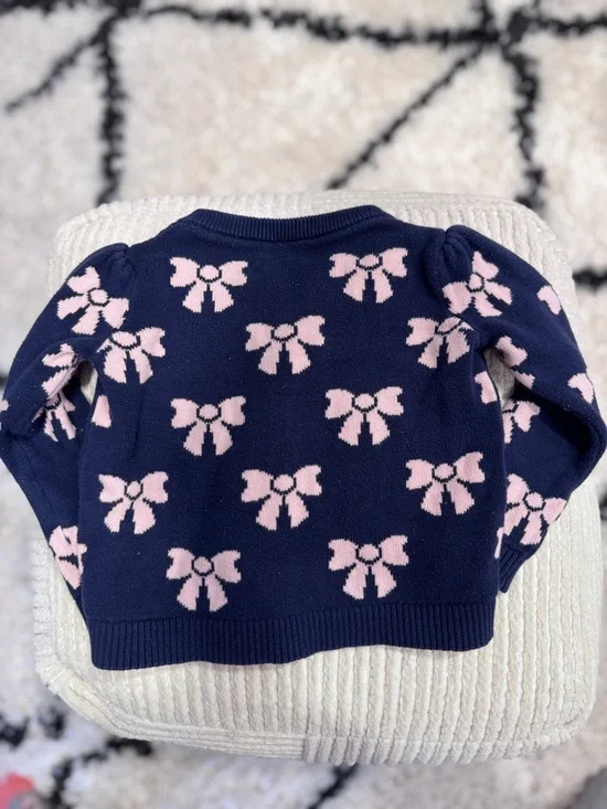 Gymboree Toddler Girl Bow Sweater 18-24 Months Navy Pink Button Cardigan - Picture 5 of 5